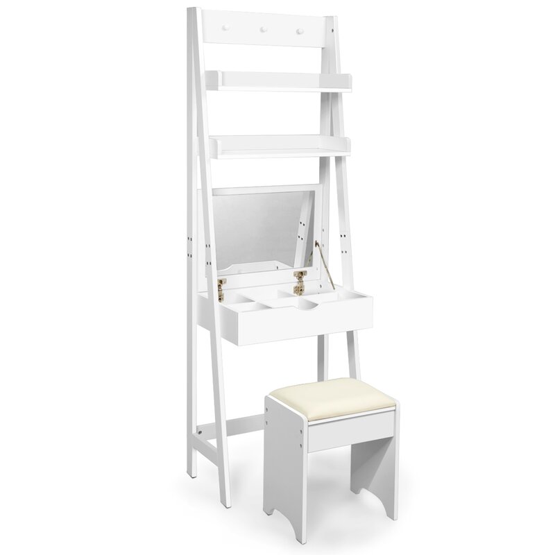 August Grove Mccray Vanity Dressing Table Set Book Storage Shelf Ladder Desk Jewellery Armoire